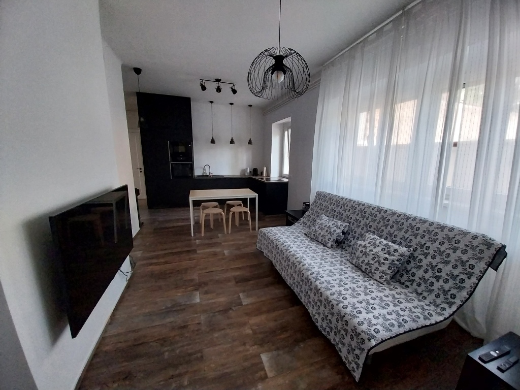 Living room at our Maribor Airbnb apartment