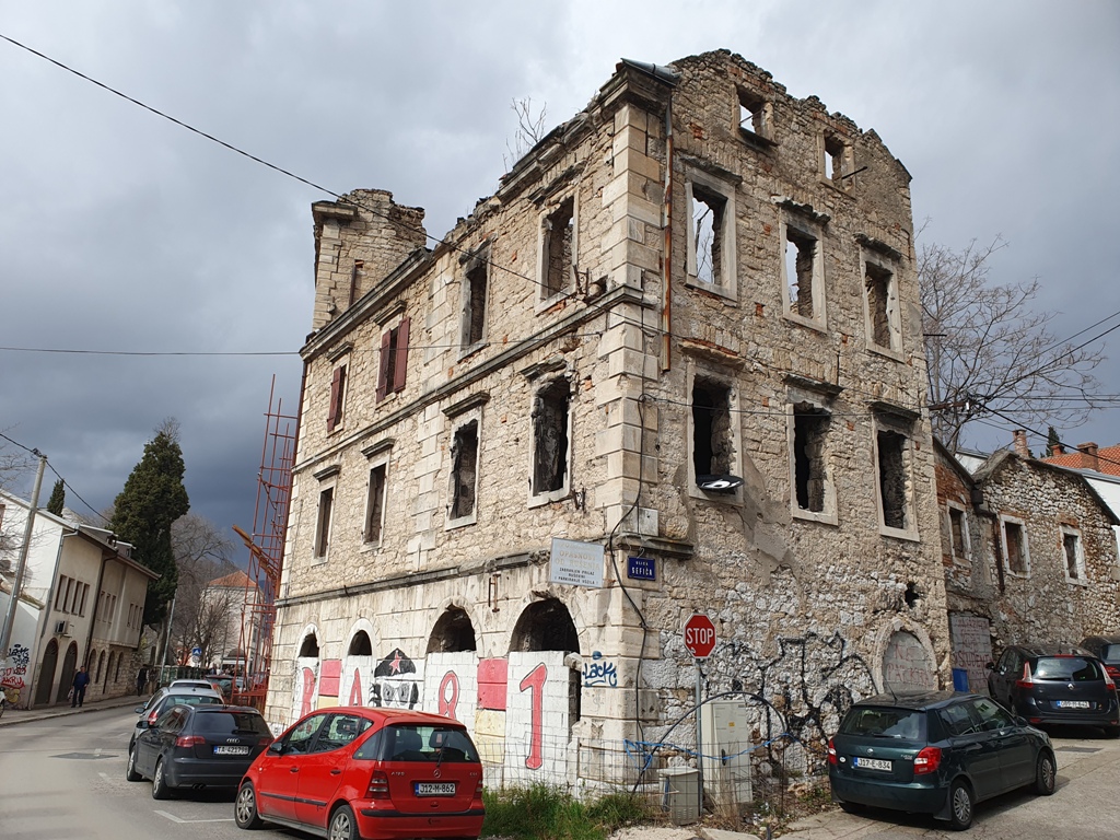 Our Very Spacious Airbnb Apartment Next to a War-damaged Building in Mostar